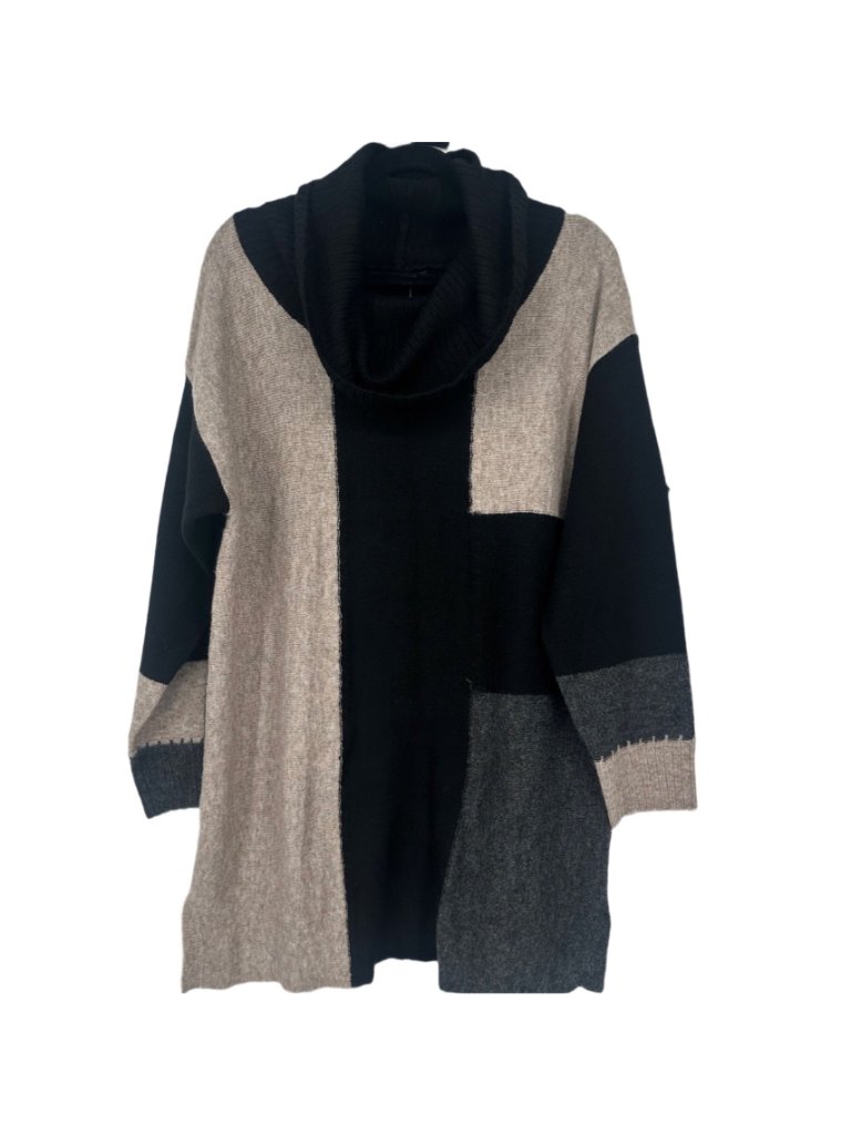 Evans Sweater 18 Plus Black Colorblock Slouchy Cowl Neck Knit Tunic Minimalist — image 2 of 6
